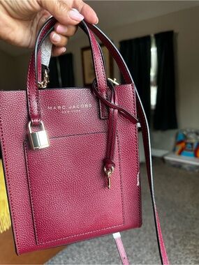Marc Jacobs Wine Pebbled Leather Mini Crossbody with Gold Hardware